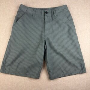 Quiksilver Shorts Men 28 Green Pinstripe Logo‎ Embroidered Flat Front Casual